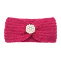 Pink knitted headband with pearl flower decor, warm winter wool hair accessory for yoga. - Rose Red