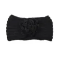 Black knit camellia flower headband handmade warm winter hair accessory for women. - Black