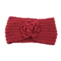 Red knitted headband with handmade crochet flower, warm winter hair accessory for women. - Burgundy