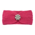 Knitted headband for women winter warm ear warmer retro rhinestone hair accessories style - Rose Red