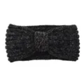 Black knitted bow headband, warm fleece hair accessory, winter sports ear warmer for women. - Black