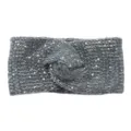 Grey knitted twist headband with sparkling sequins, soft fleece winter hair accessory warm. - Dark Gray