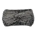 Black metallic knit headband, twist hair band, cozy winter hair accessory for women. - Black