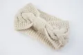Beige knitted bow hair band, cozy winter warm wool hair accessory and stylish ear warmer. - NO.2 Beige