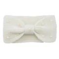 White Knitted Wool Headband Featuring Pearl Bow Variant View Hair Accessory Item - Cream