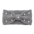 Grey knitted pearl headband bow hair band handmade hair hoop ear protection head cover - Medium Grey