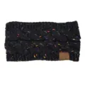 Women's black cable knit headband with colorful flecks, cozy winter chunky hair accessory. - Black Speckled
