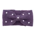 Purple knitted headband with pearl bowknot, handmade winter hair accessories for women. - Purple