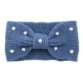 Blue knitted headband with pearl accents and bowknot design, stylish hair accessory variant. - Fog Blue