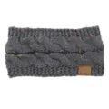 Dark grey cable knit headband for women, thick fleece winter ear warmer with colorful speckles. - Dark Gray Speckled