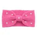 Pink knitted pearl bow headband for women girls cute hair accessories for daily wear - Peach Pink