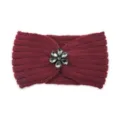 Burgundy knitted headband with crystal flower, warm winter hair accessory for women yoga sports. - Fuschia