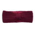 Burgundy fleece-lined knit headband with bow, warm winter ear warmer hair accessory. - Burgundy