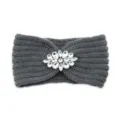 Dark grey knitted rhinestone headband winter warm crystal hair band hair accessories - Dark Gray