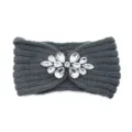 Grey knitted rhinestone headband ear warmer winter warm yoga hair band fashion accessory - Dark Gray