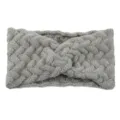 Grey cable knit headband winter warm fuzzy ear warmer cute hair accessory for women - Gray