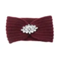 Burgundy knitted rhinestone headband winter warm hair band fashion hair accessories stylish - Fuschia