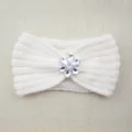 White knitted headband with crystal flower brooch, warm ear warmer for women and yoga sports. - Cream