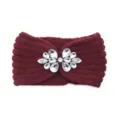 Burgundy rhinestone knitted headband, elegant winter ear warmer hair band for women. - Fuschia