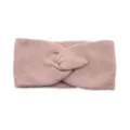 Pink knitted headband with twist design, soft fuzzy ear warmer for autumn and winter. - Pink