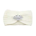 White knitted headband with sparkling rhinestone crystal embellishment for women. - Cream
