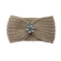 Chic khaki knitted headband for women, featuring a sparkling rhinestone flower and twist design. - Khaki