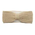 Beige fleece-lined knit headband with bow, warm winter hair band and ear warmer accessory. - Beige