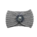 Grey knitted hairband detail, crystal beaded decoration, winter cozy headband design. - Medium Grey