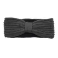 Dark grey knitted fleece headband with bowknot detail, warm winter hair accessory for women. - Dark Gray