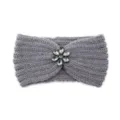 Grey Knit Crystal Flower Headband, Warm Winter Ear Warmer Hair Accessory for Women and Girls - Medium Grey
