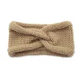 Khaki knitted twist headband, winter warm cozy hair accessory for daily wear and sports style. - Camel