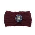 Knitted headband with rhinestone crystal gem decor stylish warm winter hair accessory for women - Fuschia