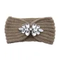 Brown Knitted Rhinestone Headband Winter Warm Hair Band Crystal Twist Hair Accessory - Khaki