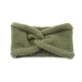 Green knitted twist headband for women, cozy wool ear warmer, winter sports yoga hair accessory. - Olive Green