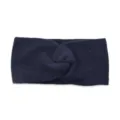 Navy blue knitted headband, winter warm fleece ear warmer, double layer cross twist hair accessory. - Navy Blue