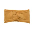 Gestreicktes Twist-Stinrband mit metallischem Silberfaden, warmes Winter Haaraccessoire. - Kurkuma