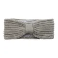 Grey knitted fleece headband with cute bowknot, warm winter hair accessory for women. - Light Gray