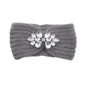 Grey Knitted Rhinestone Headband Winter Warm Hair Band Crystal Hair Accessory For Women - Medium Grey