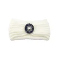 Fascia per capelli in maglia bianca con dettaglio in pietra di cristallo donna sport invernali calda - Stile Maglia Arrotolata / Crema