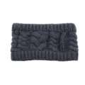 Detailed close-up of dark grey cable knit winter headband, cozy woolen warm hair accessory. - Dark Gray
