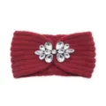 Red knitted headband with sparkling rhinestones, warm winter ear warmer and stylish hair accessory. - Jujube Red