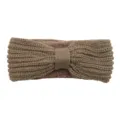 Warm knitted winter headband with bow plush lining fleece ear warmer hair accessory - Khaki