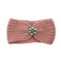 Pink knitted rhinestone flower headband winter warm ear warmer cute yoga hair accessory. - Korean Pink