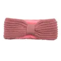 Pink knitted fleece-lined winter headband with cute bow, warm plush hair accessory for women. - Dusty Pink