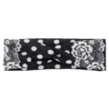 Black and white polka dot cross headband, floral lace fabric hair accessory for sports yoga. - Black Polka Dot Lace Pattern