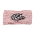 Pink knitted headband with beaded leaf detail, warm winter hair accessory, cozy braided warmer. - Rice Pink