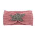Pink knit headband with beaded flower applique, warm winter hair accessory for women. - Dusty Pink