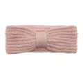 Pink knitted fleece headband with bow, cozy warm winter hair accessory for women and daily wear. - Misty Pink