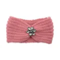 Pink knitted headband with rhinestone flower for sports yoga and daily warm wear - Dusty Pink