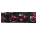 Black floral twist headband for women, stylish fabric hair band for yoga and sports. - Black Red Rose Floral